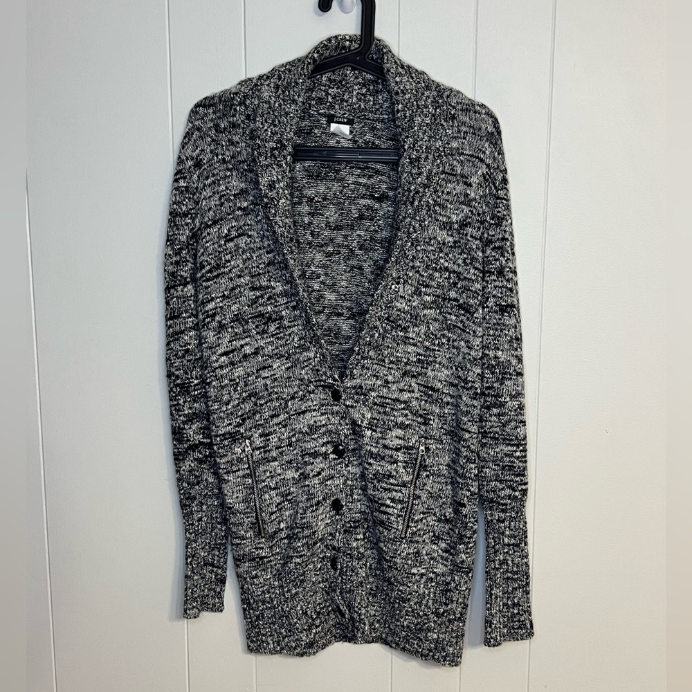 J.‎ Crew wool blend gray marled button front cardigan with zip pockets size M
